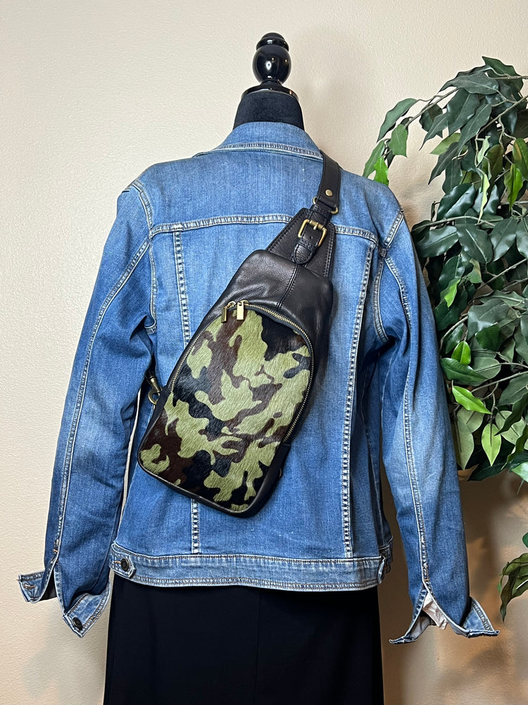 Slingster Leather Crossbody Bag - Camo/Black