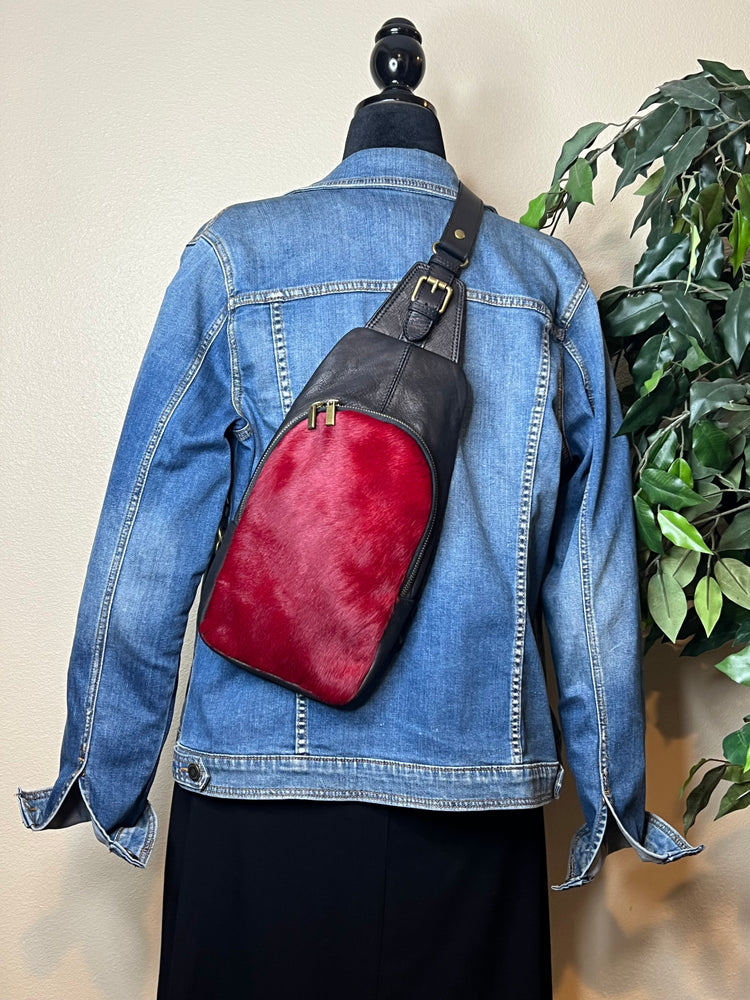 Slingster Leather Crossbody Bag - Red/Black
