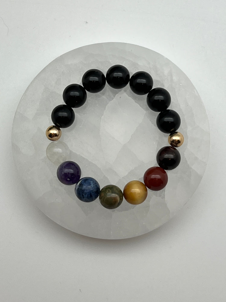 Good Vibrations Chakra Stretch Bracelet - Yellow Gold/Black