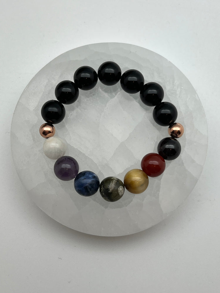 Good Vibrations Chakra Stretch Bracelet - Rose Gold/Black