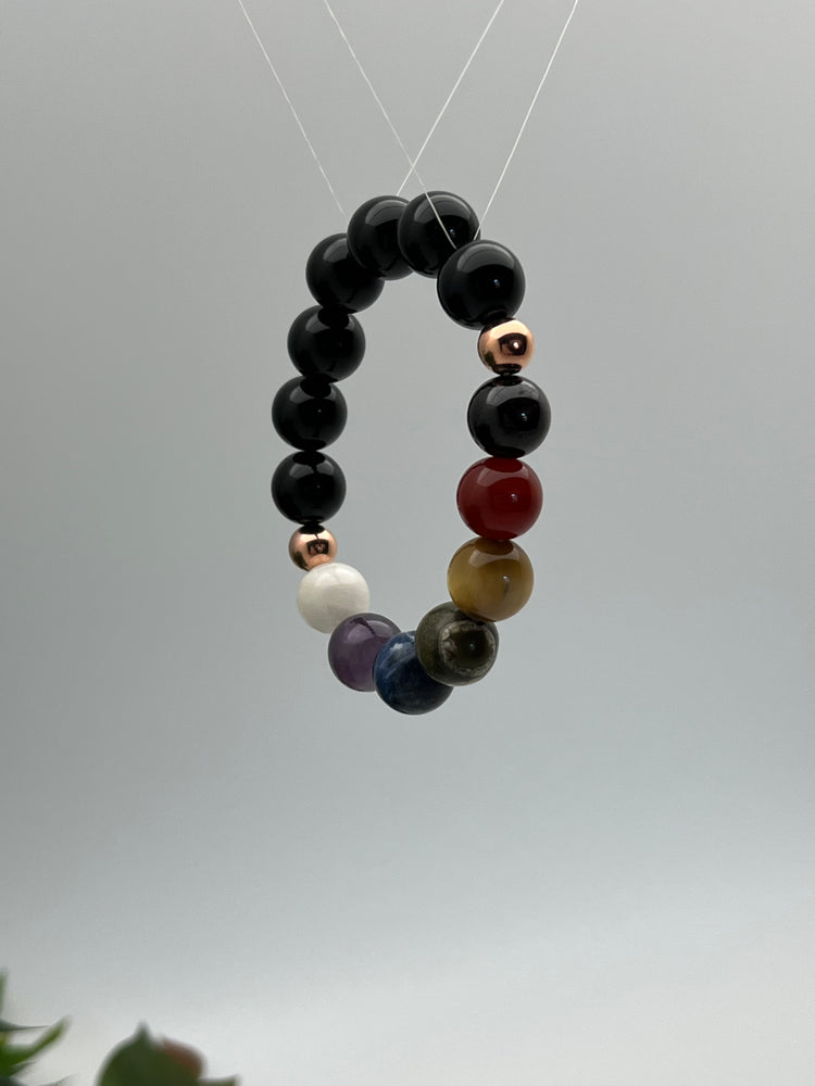 Good Vibrations Chakra Stretch Bracelet - Rose Gold/Black