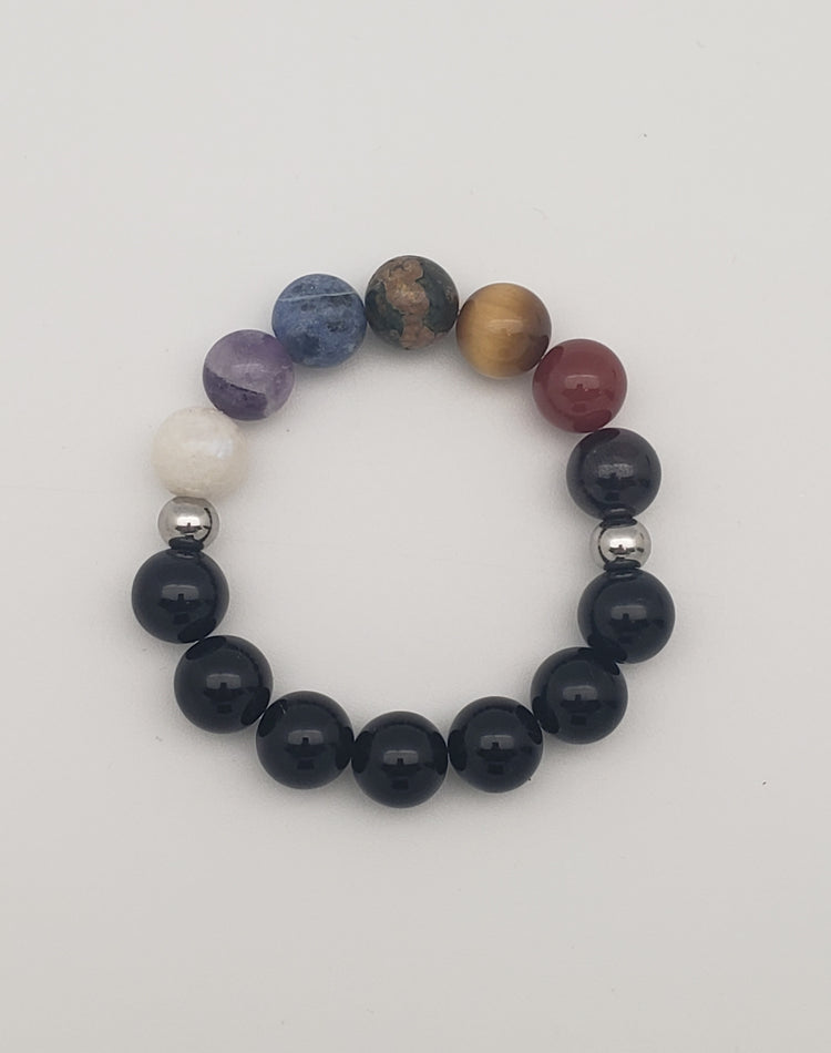 Good Vibrations Chakra Stretch Bracelet - Stainless Steel/Black