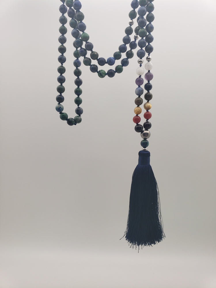 Good Vibrations Zen Mala Necklace - Steel/Blue/Green