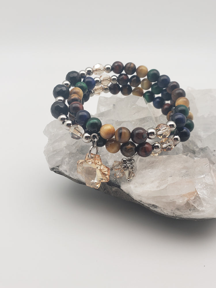 Mojo Glow Rosary Bracelet - Steel/Neutral/Golden