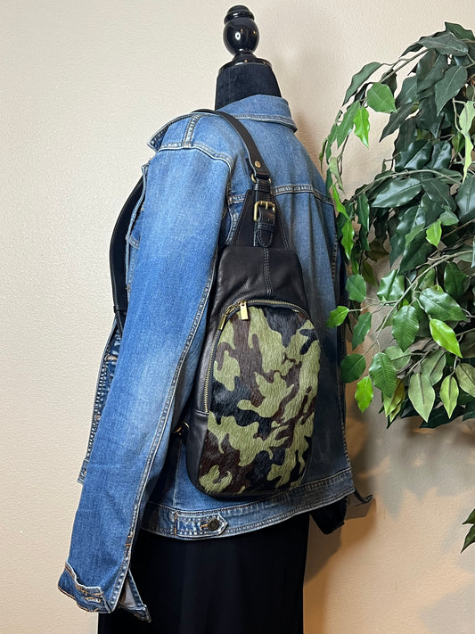 Slingster Leather Crossbody Bag - Camo/Black