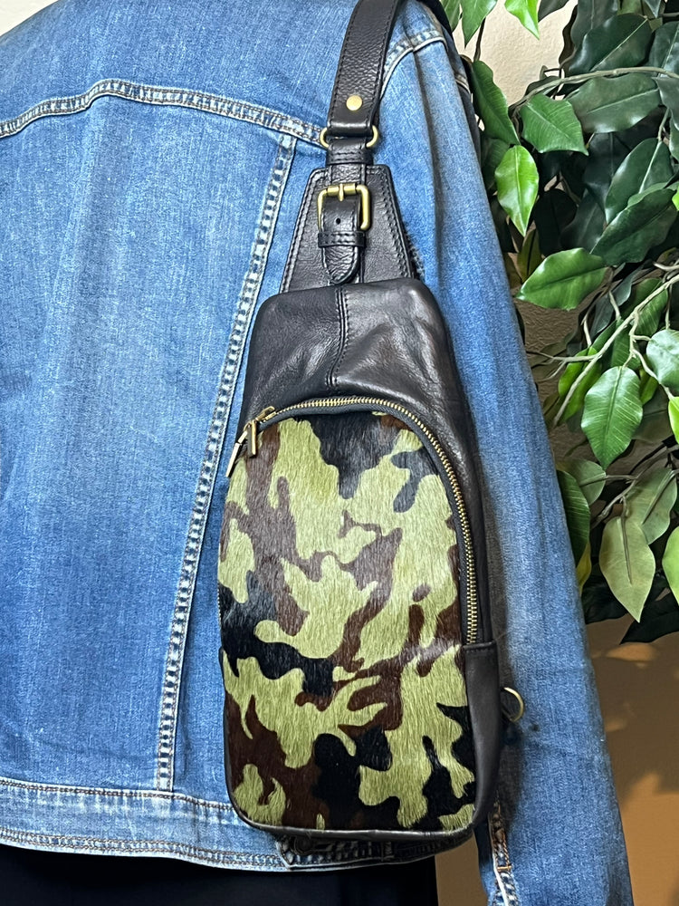 Slingster Leather Crossbody Bag - Camo/Black