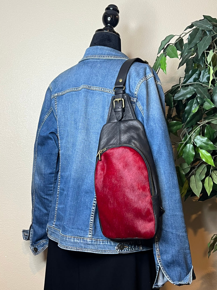 Slingster Leather Crossbody Bag - Red/Black