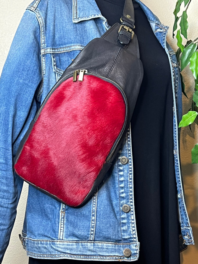 Slingster Leather Crossbody Bag - Red/Black