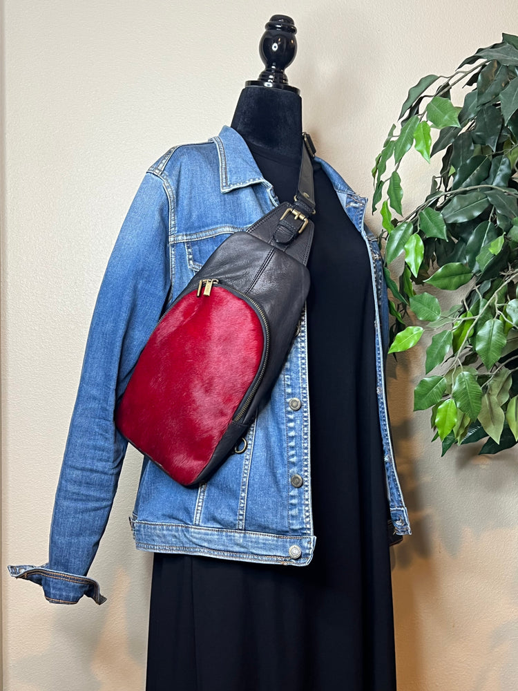 Slingster Leather Crossbody Bag - Red/Black