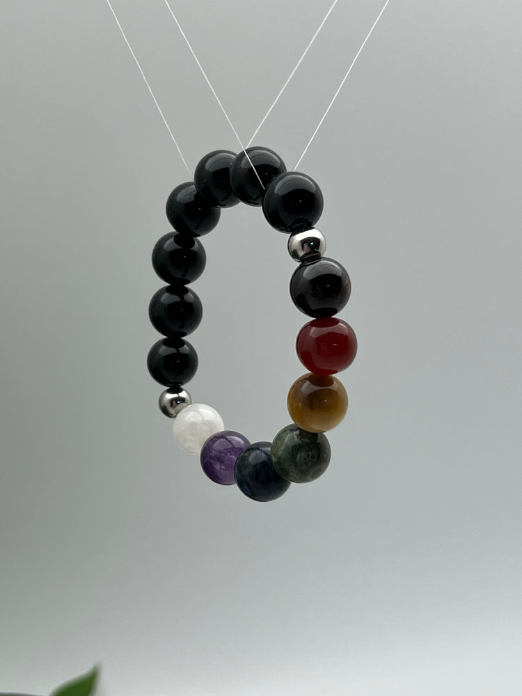 Good Vibrations Chakra Stretch Bracelet - Stainless Steel/Black