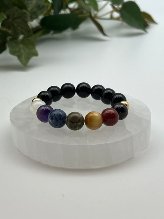 Good Vibrations Chakra Stretch Bracelet - Yellow Gold/Black