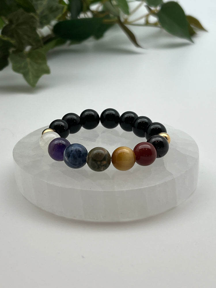 Good Vibrations Chakra Stretch Bracelet - Yellow Gold/Black