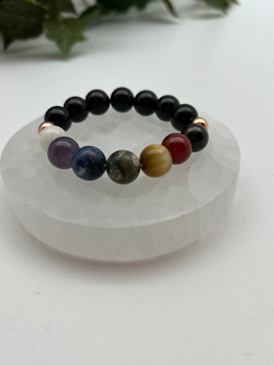 Good Vibrations Chakra Stretch Bracelet - Rose Gold/Black