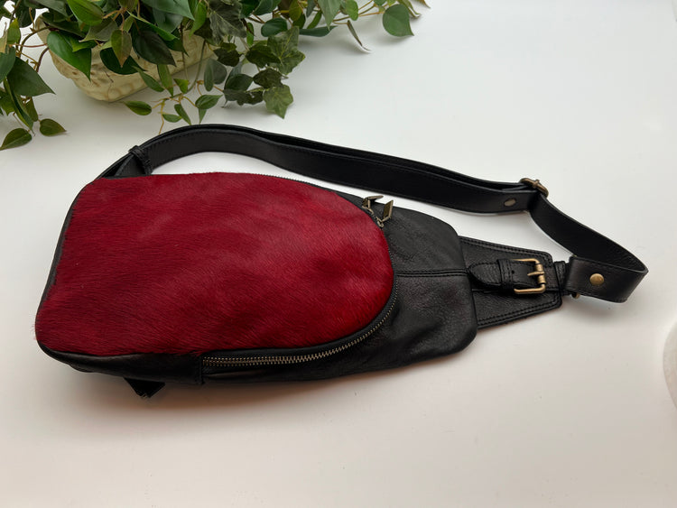 Slingster Leather Crossbody Bag - Red/Black