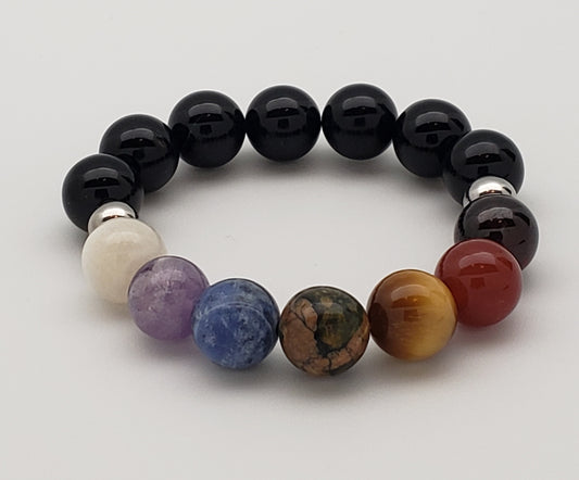 Good Vibrations Chakra Stretch Bracelet - Stainless Steel/Black