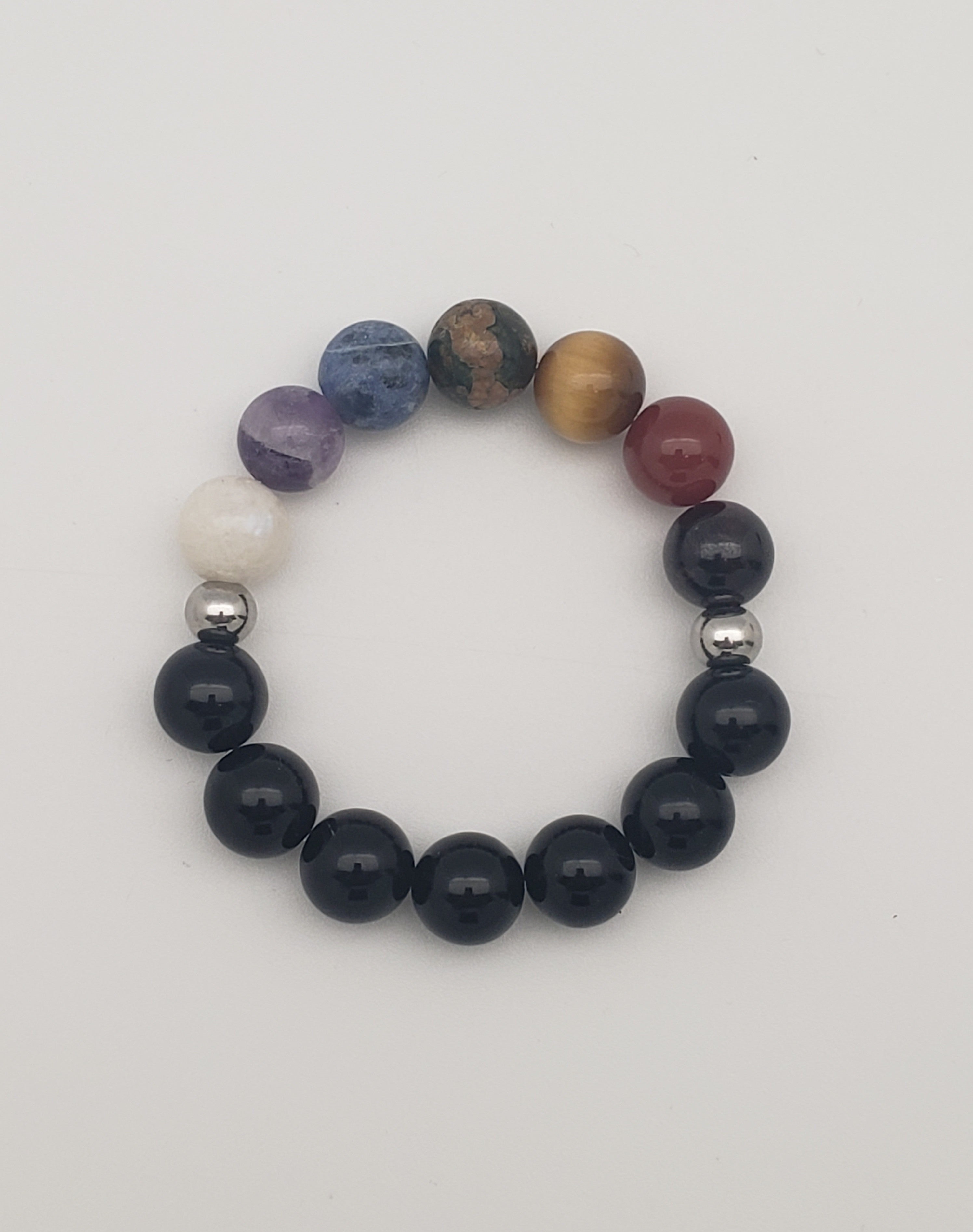 Good Vibrations Chakra Stretch Bracelet - Stainless Steel/Black