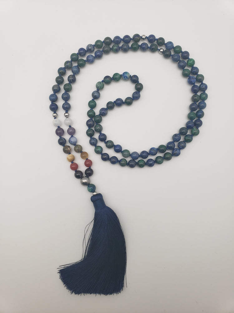 Good Vibrations Zen Mala Necklace - Steel/Blue/Green