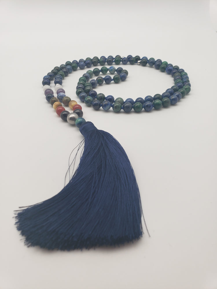 Good Vibrations Zen Mala Necklace - Steel/Blue/Green