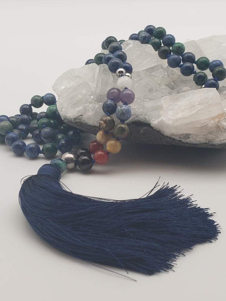 Good Vibrations Zen Mala Necklace - Steel/Blue/Green