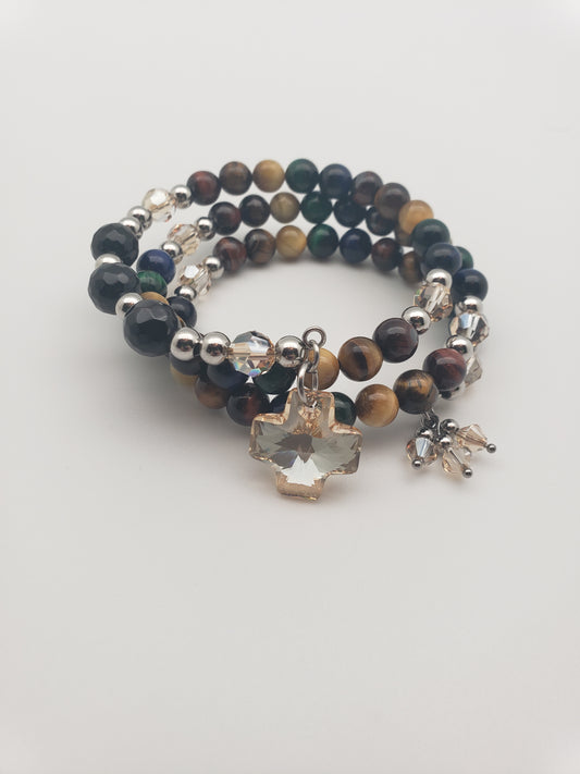 Mojo Glow Rosary Bracelet - Steel/Neutral/Golden