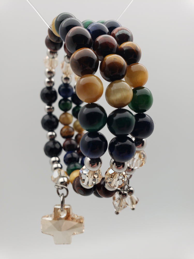 Mojo Glow Rosary Bracelet - Steel/Neutral/Golden